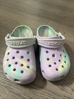 CROCS Kids Pastel Tie-Dye Water Clogs - Lavender, Mint, Yellow